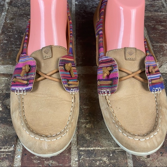 Sperry Slip On Leather Multi Color Trim Boat Shoes - Picture 5 of 8